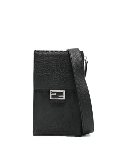 Pre-owned Fendi Small Logo-plaque Crossbody Bag In Black