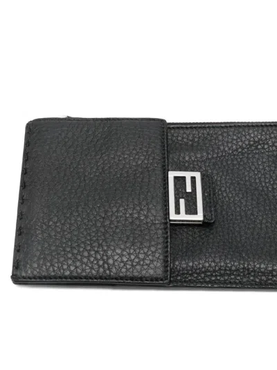 Pre-owned Fendi Small Logo-plaque Crossbody Bag In Black