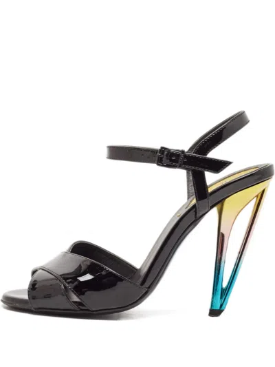 Pre-owned Fendi Patent Leather Ankle-strap Sandals In Black