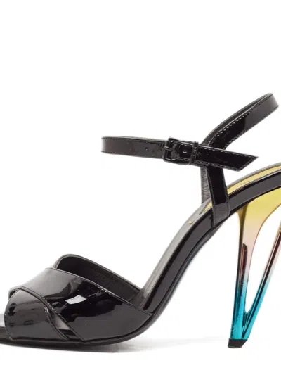 Pre-owned Fendi Patent Leather Ankle-strap Sandals In Black