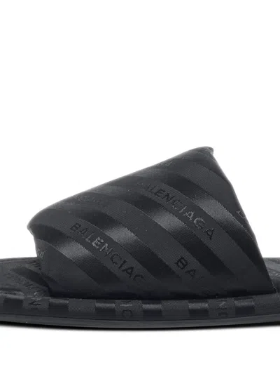 Pre-owned Balenciaga Logo-stripe Slides In Black