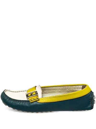 Pre-owned Fendi Leather Strap Loafers In Green