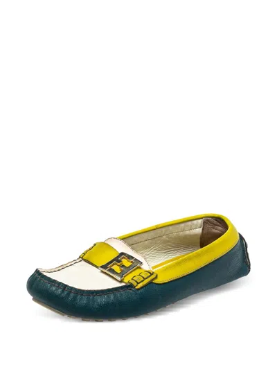 Pre-owned Fendi Leather Strap Loafers In Green