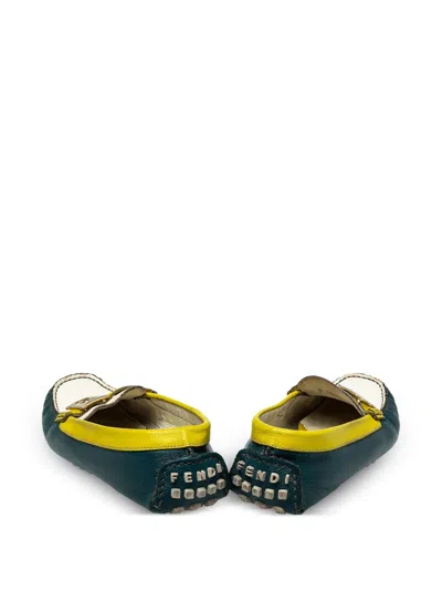 Pre-owned Fendi Leather Strap Loafers In Green