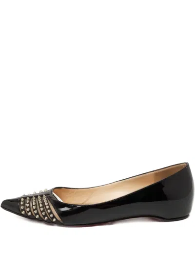 Pre-owned Christian Louboutin Patent Leather Studded Ballet Flats In Black