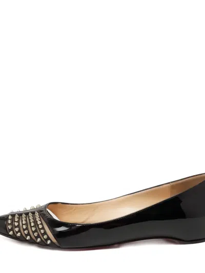 Pre-owned Christian Louboutin Patent Leather Studded Ballet Flats In Black