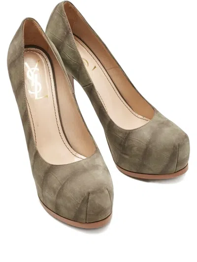 Pre-owned Saint Laurent 150mm Quilted Suede Pumps In Green