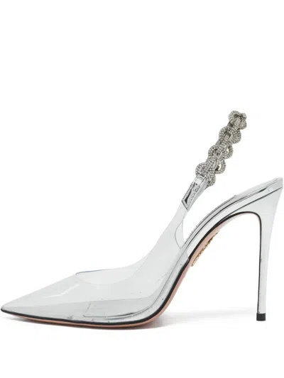 Pre-owned Aquazzura 115mm Crystal-embellishment Pumps In White