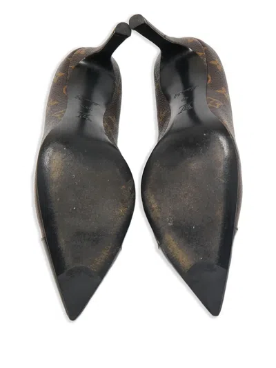 Pre-owned Louis Vuitton 100mm Monogram-canvas Pumps In Brown