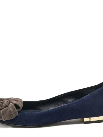 Pre-owned Louis Vuitton Bow-detail Suede Ballet Flats In Blue