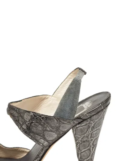 Pre-owned Dior 100mm Crocodile-embossed Slingback Sandals In Gray