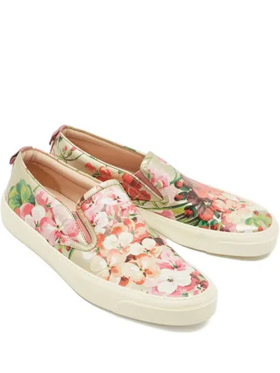 Pre-owned Gucci Floral-print Leather Sneakers In Pink