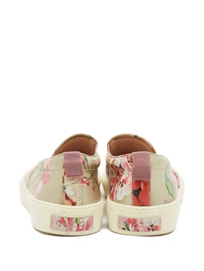 Pre-owned Gucci Floral-print Leather Sneakers In Pink