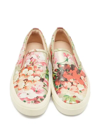 Pre-owned Gucci Floral-print Leather Sneakers In Pink