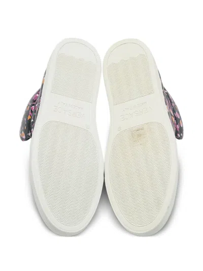 Pre-owned Versace Medusa Head Floral-print Sneakers In Black