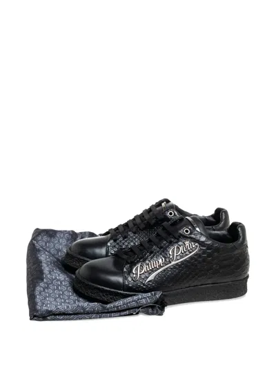 Pre-owned Philipp Plein 2024 Leather Python-embossed Sneakers In Black