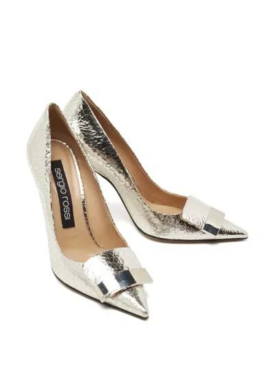 Pre-owned Sergio Rossi Vintage 2024 Croc-embossed Buckle Pumps In Gray