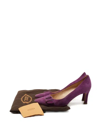 Pre-owned Tod's Vintage 75mm Suede Buckled Pumps In Purple