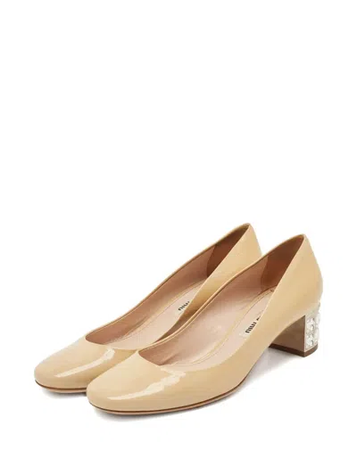 Pre-owned Miu Miu 2024 45mm Leather Pumps In Neutral