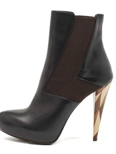 Pre-owned Fendi 90mm Leather Platform Boots In Black