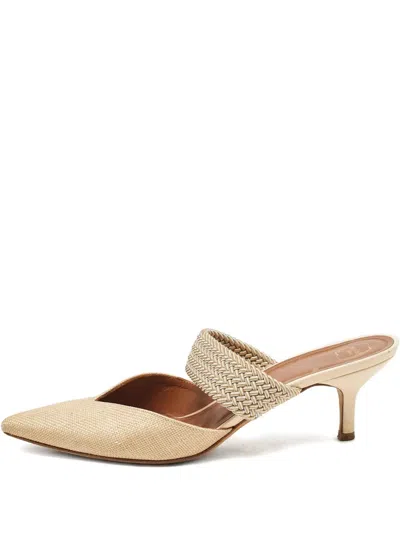 Pre-owned Malone Souliers 2024 Raffia Woven-strap Mules In Neutral