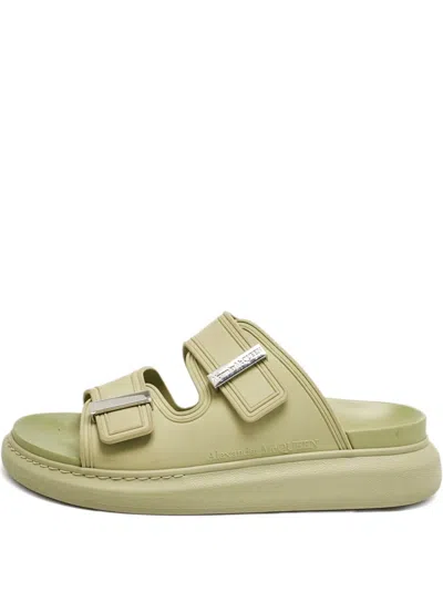 Pre-owned Alexander Mcqueen Rubber Buckle Slides In Green