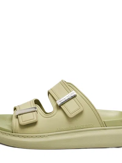 Pre-owned Alexander Mcqueen Rubber Buckle Slides In Green