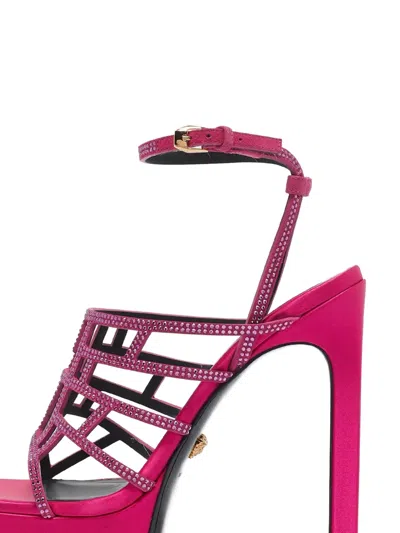 Pre-owned Versace 140mm Crystal Cage Platform Sandals In Pink
