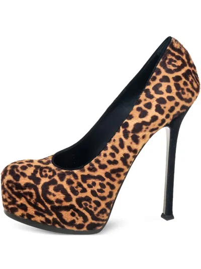 Pre-owned Saint Laurent Tribtoo Platform Leopard Pumps In Brown