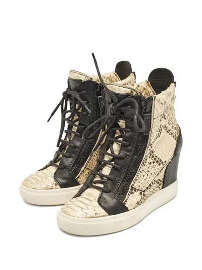 Pre-owned Giuseppe Zanotti Vintage 80mm Coby Wedge Sneakers In Neutral