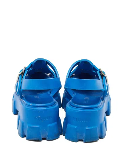 Pre-owned Prada Monolith Platform Sandals In Blue