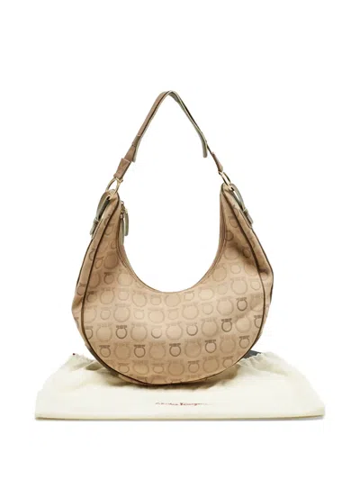 Pre-owned Ferragamo Gancini-pattern Shoulder Bag In Neutral