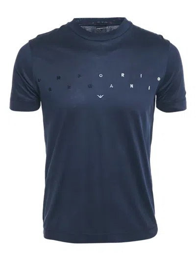 Pre-owned Emporio Armani Embroidered Crew-neck T-shirt In Blue