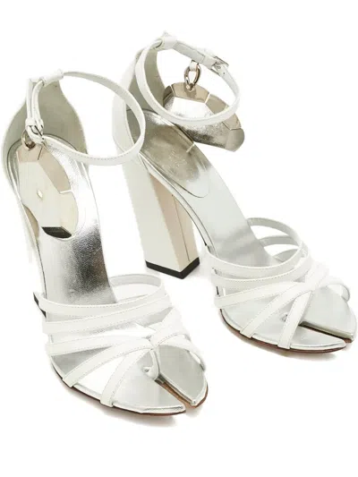 Pre-owned Burberry Split-toe Ankle-strap Heeled Sandals In White