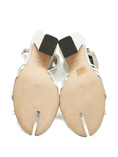 Pre-owned Burberry Split-toe Ankle-strap Heeled Sandals In White