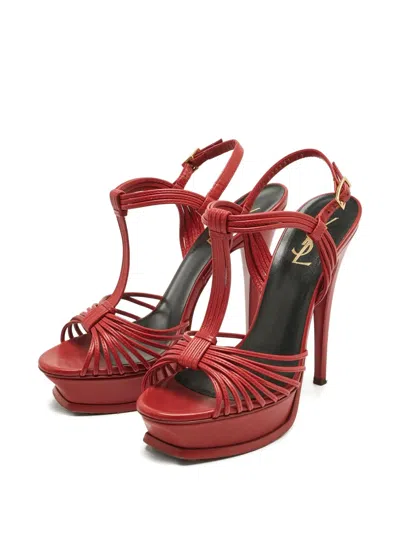 Pre-owned Saint Laurent Platform Ankle-strap Sandals In Red
