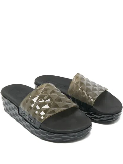 Pre-owned Jimmy Choo Diamond-patterned Slides In Gray