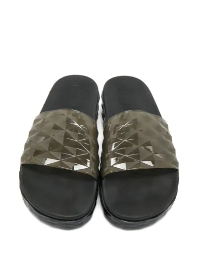 Pre-owned Jimmy Choo Diamond-patterned Slides In Gray