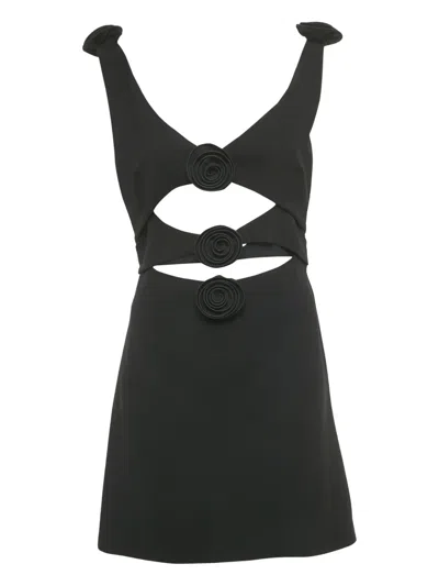 Pre-owned Magda Butrym Cut-out Floral Appliqué Mini Dress In Black