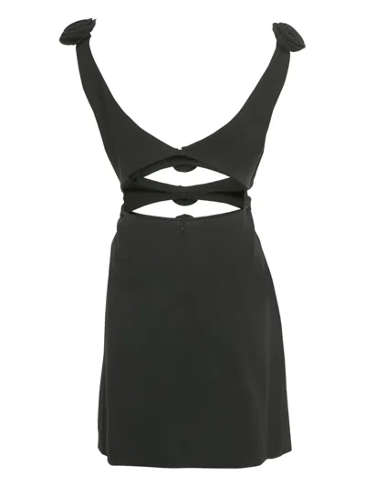 Pre-owned Magda Butrym Cut-out Floral Appliqué Mini Dress In Black