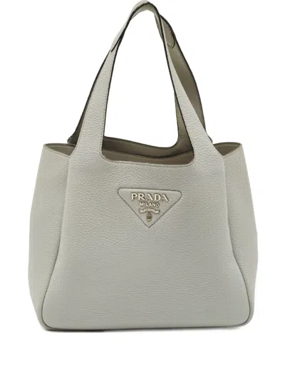 Pre-owned Prada Dynamique Leather Tote In Gray