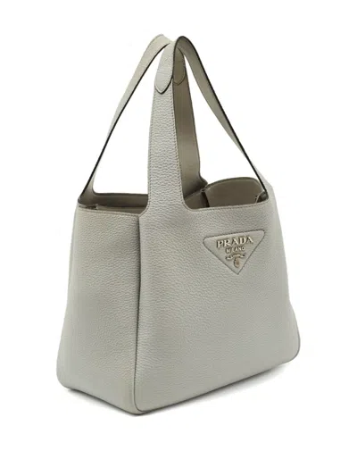 Pre-owned Prada Dynamique Leather Tote In Gray