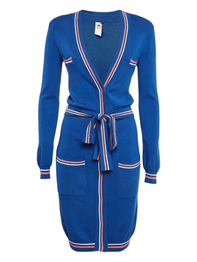 Pre-owned Elisabetta Franchi Tie-belt Knitted Cardigan In Blue