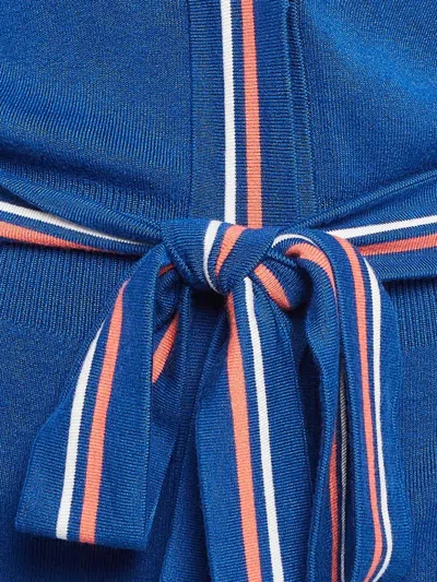 Pre-owned Elisabetta Franchi Tie-belt Knitted Cardigan In Blue