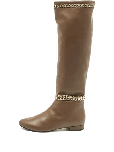 Pre-owned Le Silla Chain-detail Leather Boots In Brown