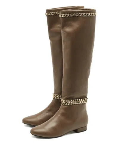 Pre-owned Le Silla Chain-detail Leather Boots In Brown