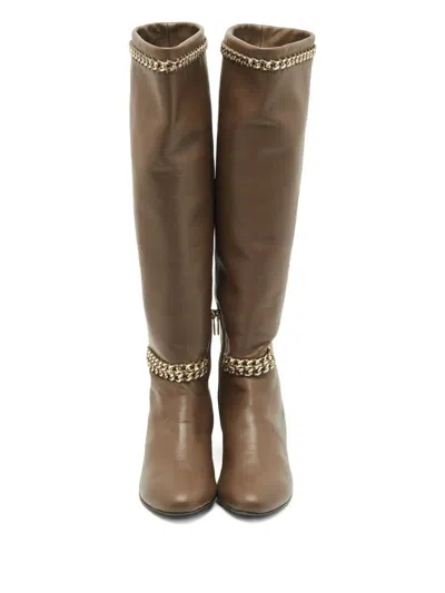 Pre-owned Le Silla Chain-detail Leather Boots In Brown
