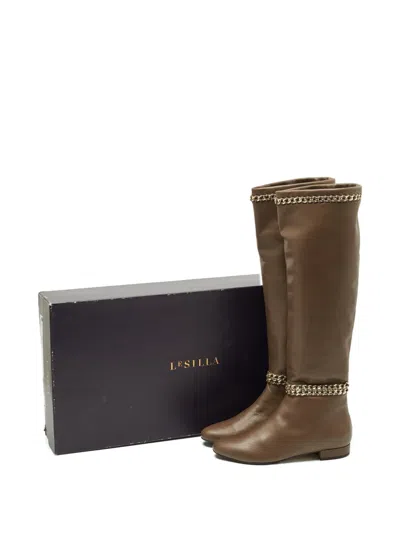 Pre-owned Le Silla Chain-detail Leather Boots In Brown