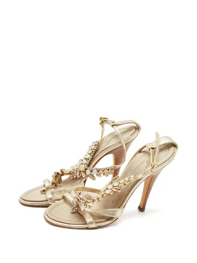 Pre-owned Giuseppe Zanotti Vintage Crystal-embellished Sandals In Gold