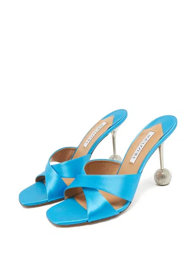 Pre-owned Aquazzura Yes Darling Crossover Embellished Heel Sandals In Blue